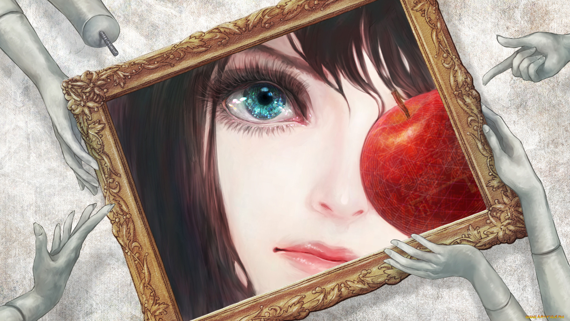 Аниме девушка с яблоком в руке